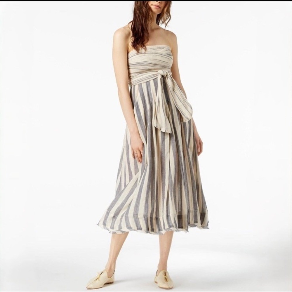Free‎ People Stripe Me Up Strapless Midi Dress size Large